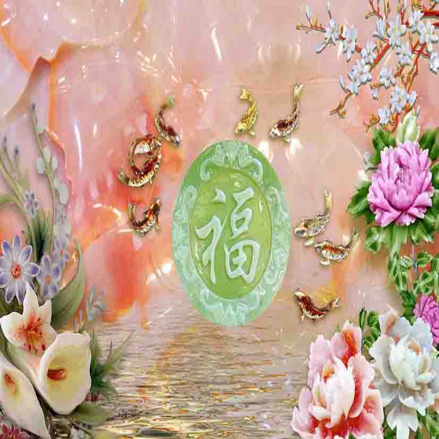 Tranh gạch 3d cửu ngư quần hội 5 1