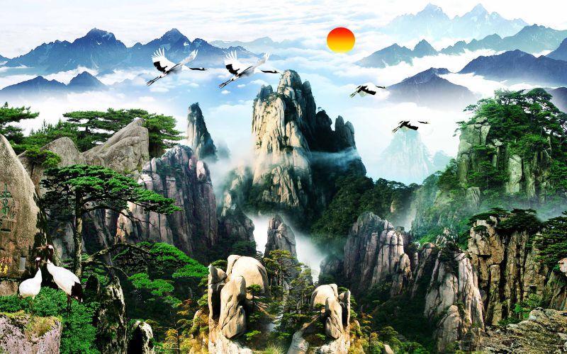 tranh gạch 3d sơn thủy hữu tình 1