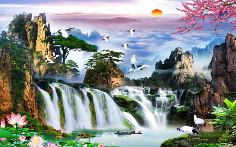 tranh gạch 3d sơn thủy hữu tình 2