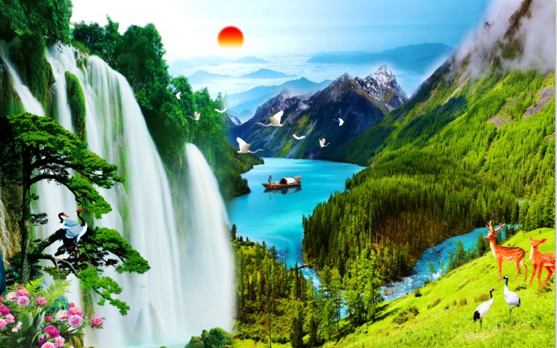 tranh gạch 3d sơn thủy hữu tình 7