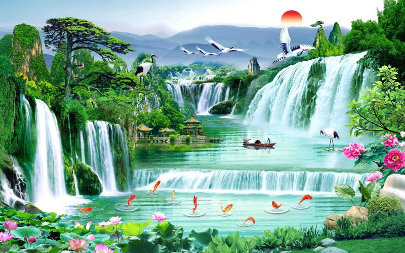 tranh thác nước 3d 1