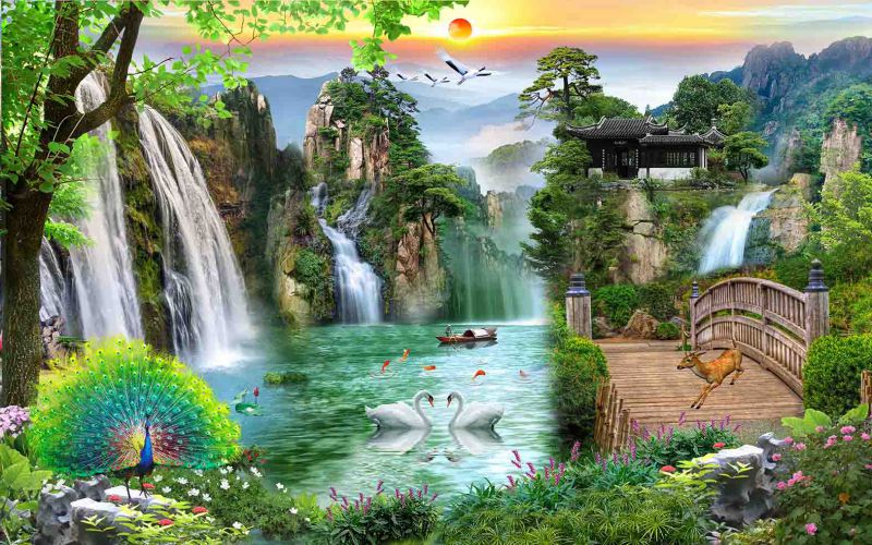 tranh thác nước 3d 4