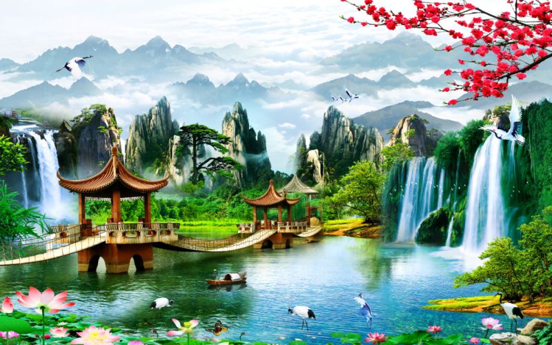 tranh thác nước 3d 6