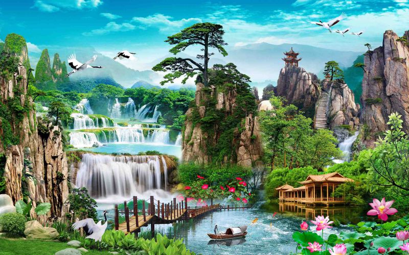 tranh thác nước 3d 7