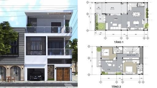 mẫu nhà 2 tầng mặt tiền 8m 1