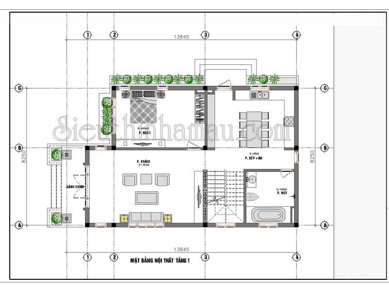 mẫu nhà 2 tầng mặt tiền 8m 3
